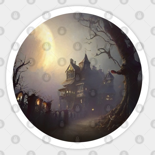 Creepy house and full moon Sticker by AnnArtshock